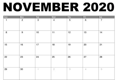 November Calendar Template